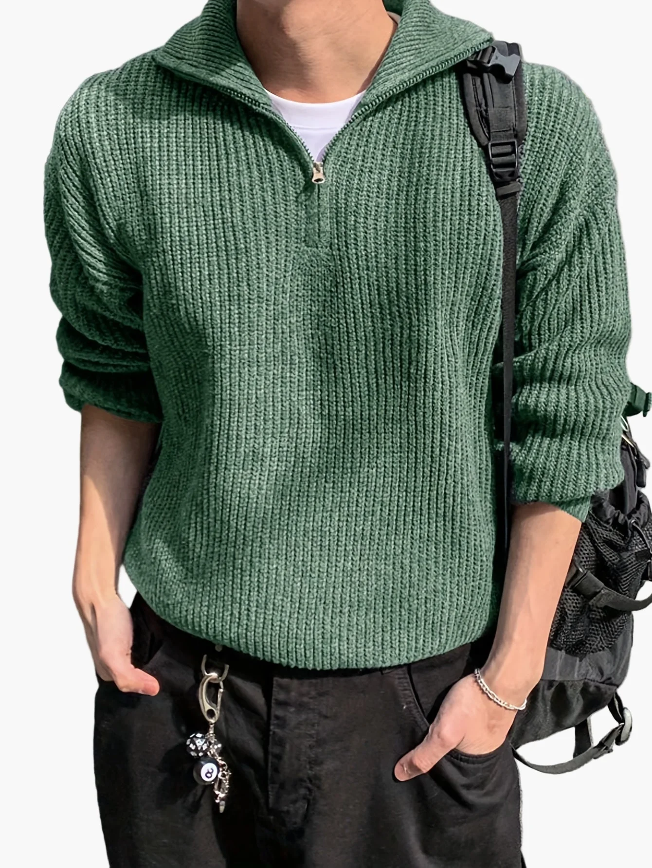 Herren Strickpullover mit Reißverschluss und hohem Kragen – Lässiger Freizeitstil für Frühling & Herbst - Image 3