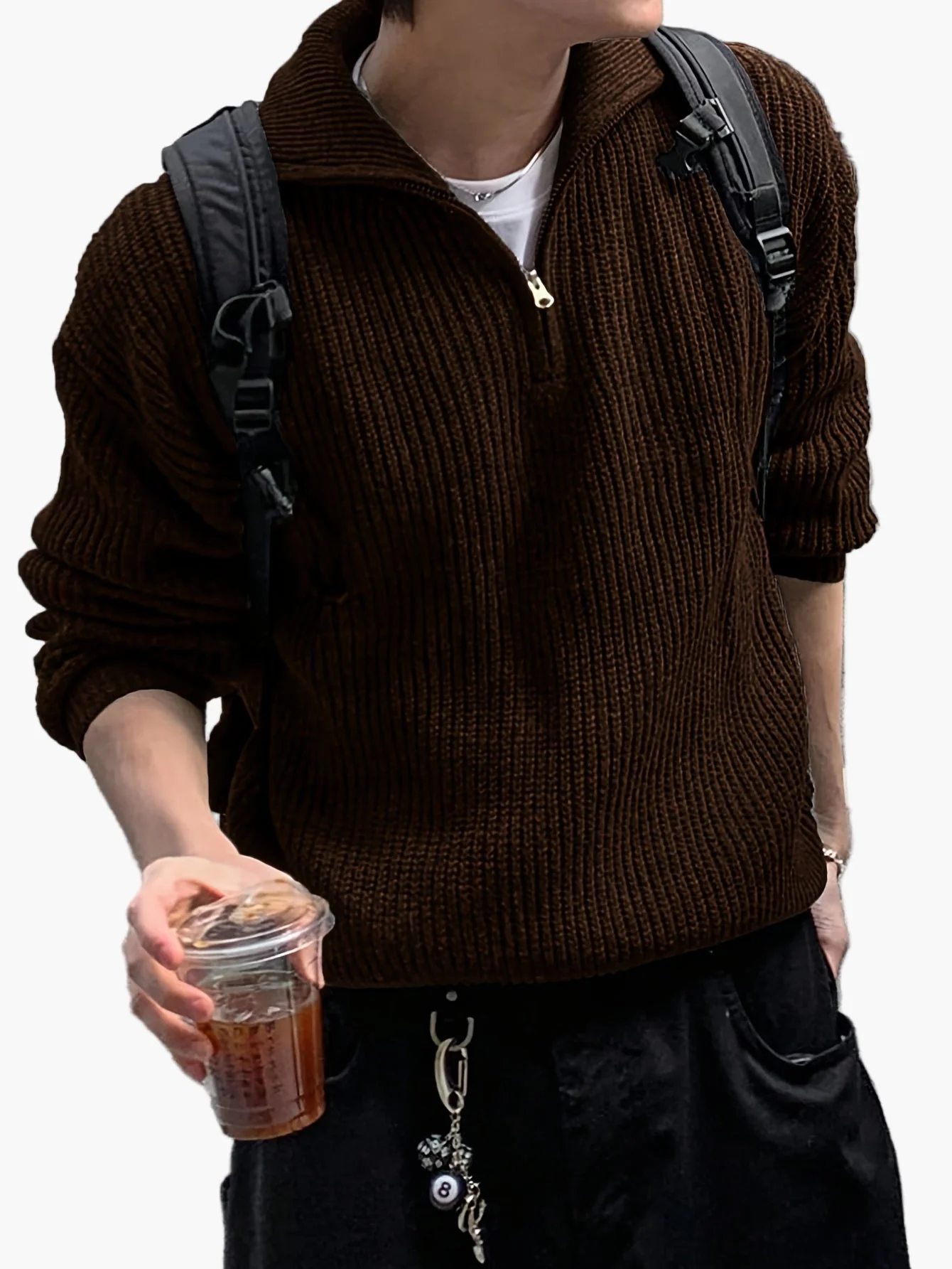 Herren Strickpullover mit Reißverschluss und hohem Kragen – Lässiger Freizeitstil für Frühling & Herbst - Image 4