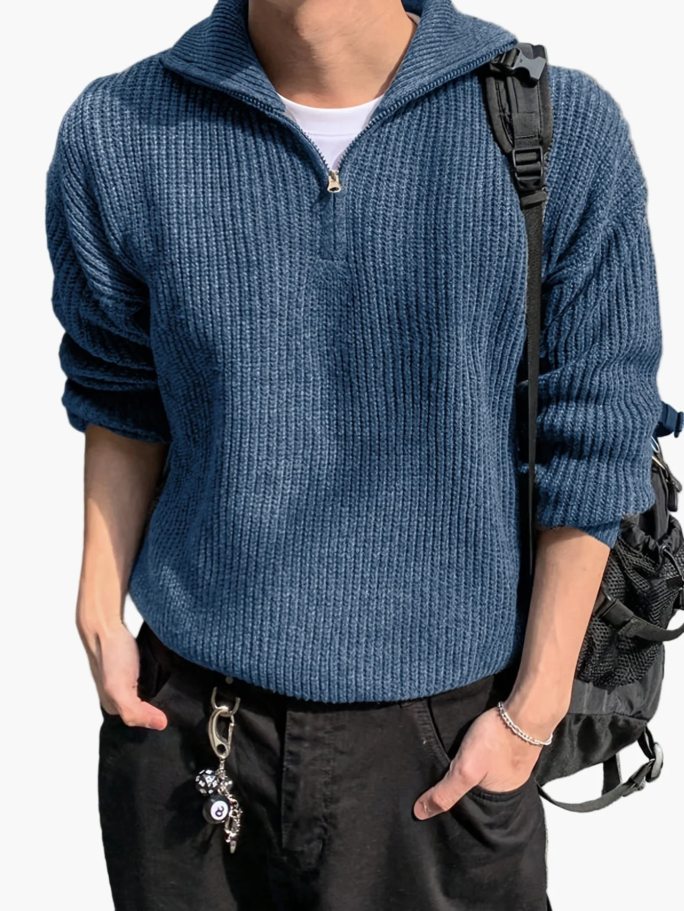 Herren Strickpullover mit Reißverschluss und hohem Kragen – Lässiger Freizeitstil für Frühling & Herbst - Image 5