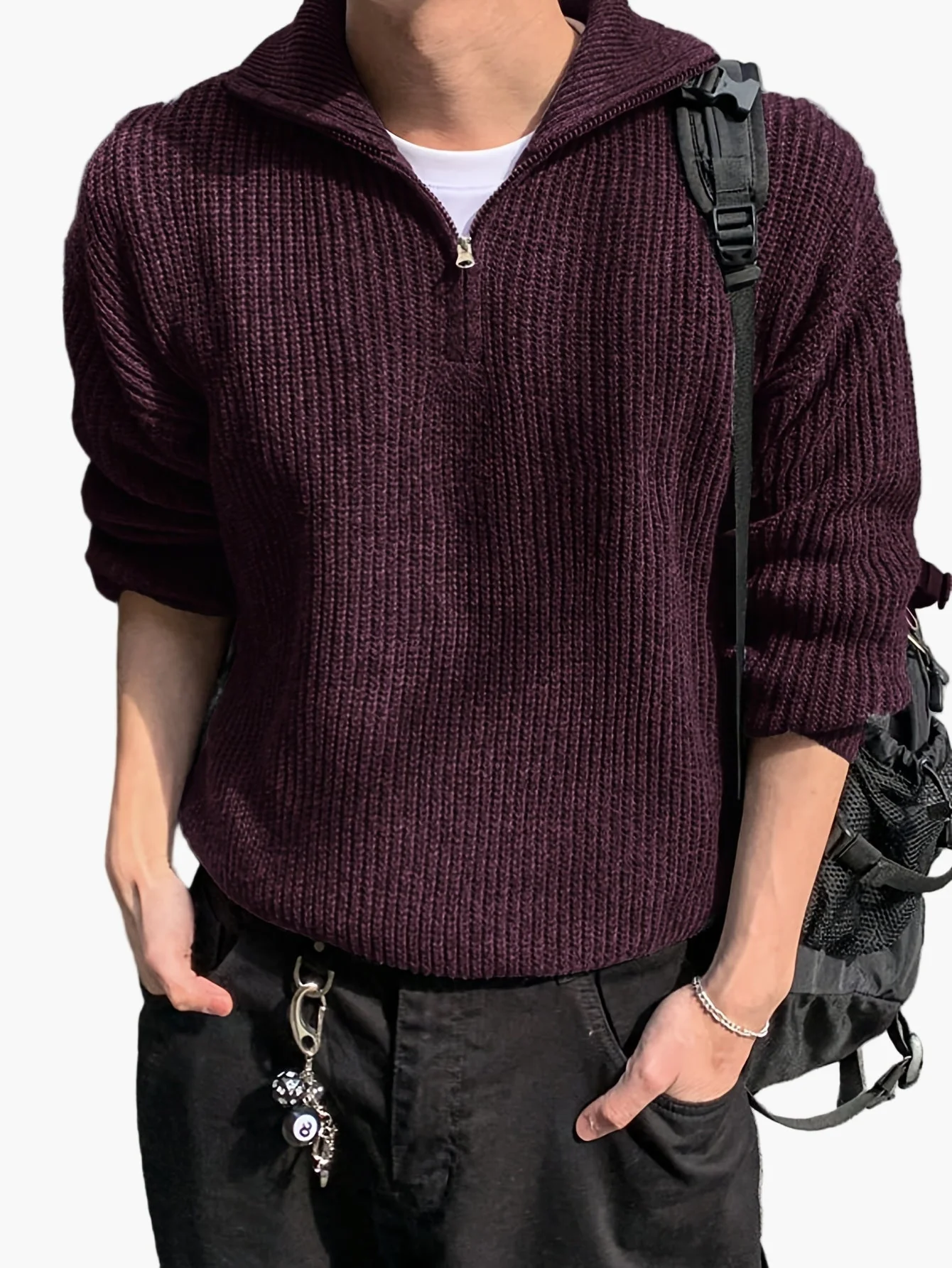 Herren Strickpullover mit Reißverschluss und hohem Kragen – Lässiger Freizeitstil für Frühling & Herbst - Image 6