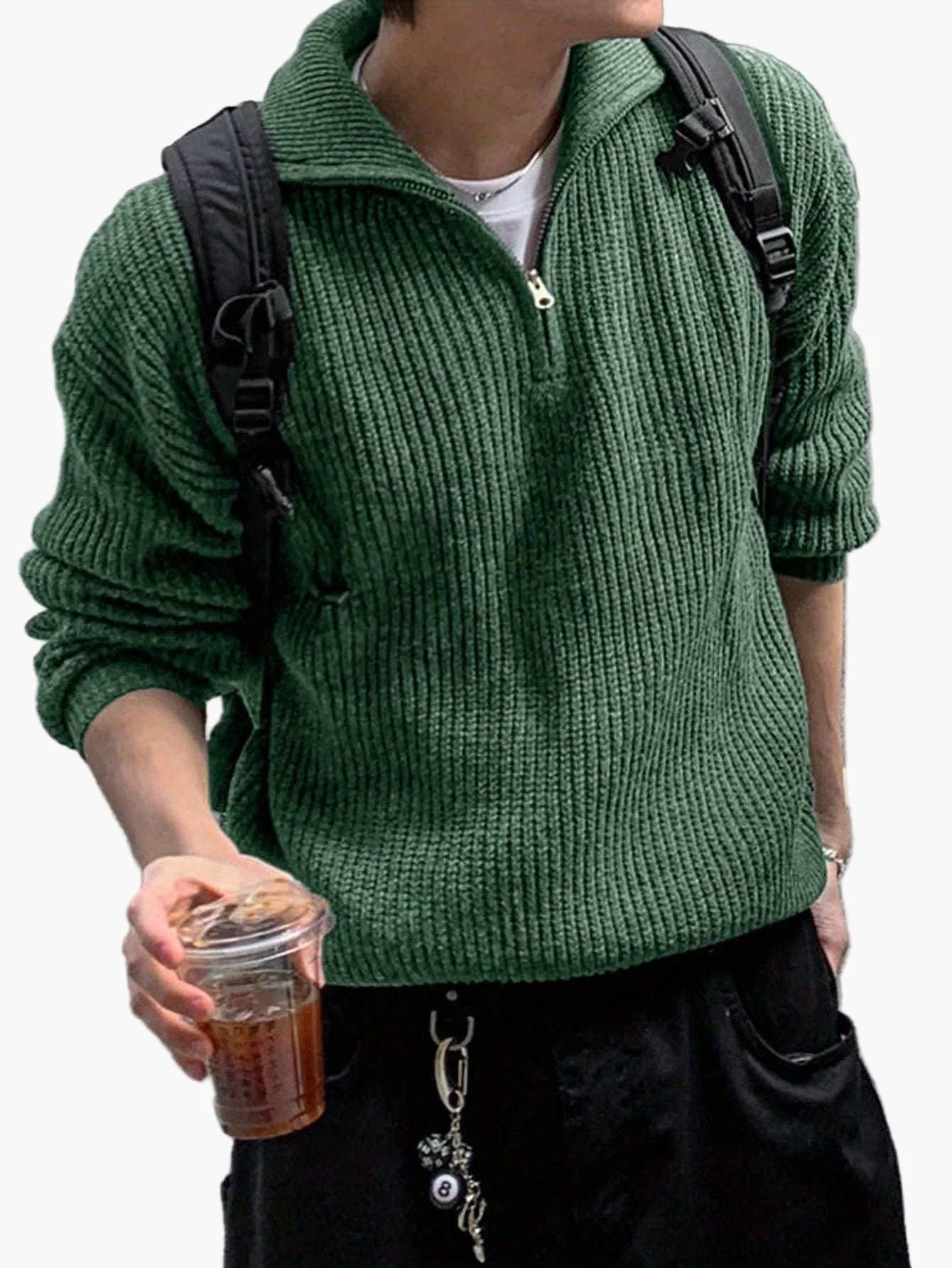 Herren Strickpullover mit Reißverschluss und hohem Kragen – Lässiger Freizeitstil für Frühling & Herbst - Image 8