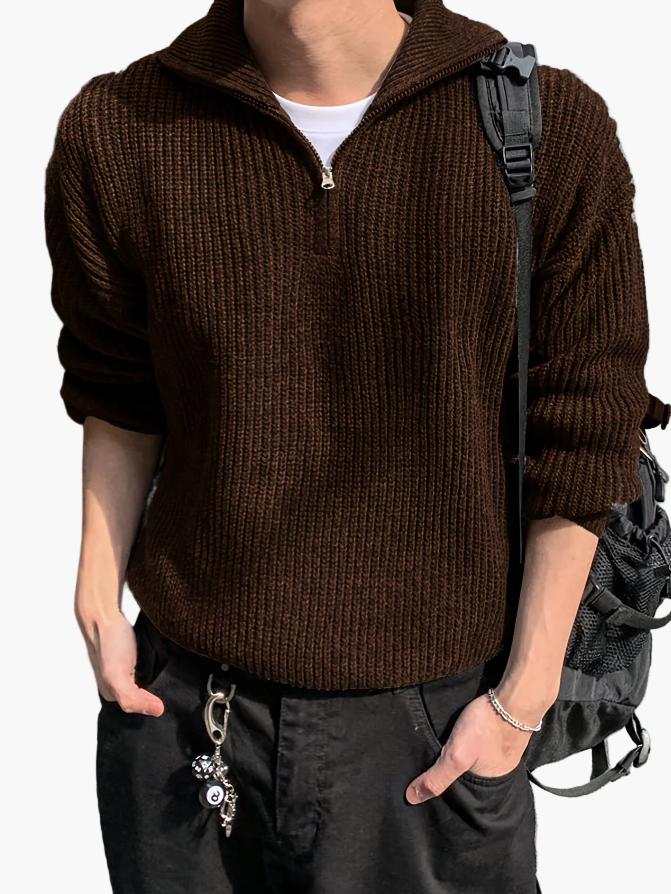 Herren Strickpullover mit Reißverschluss und hohem Kragen – Lässiger Freizeitstil für Frühling & Herbst - Image 9