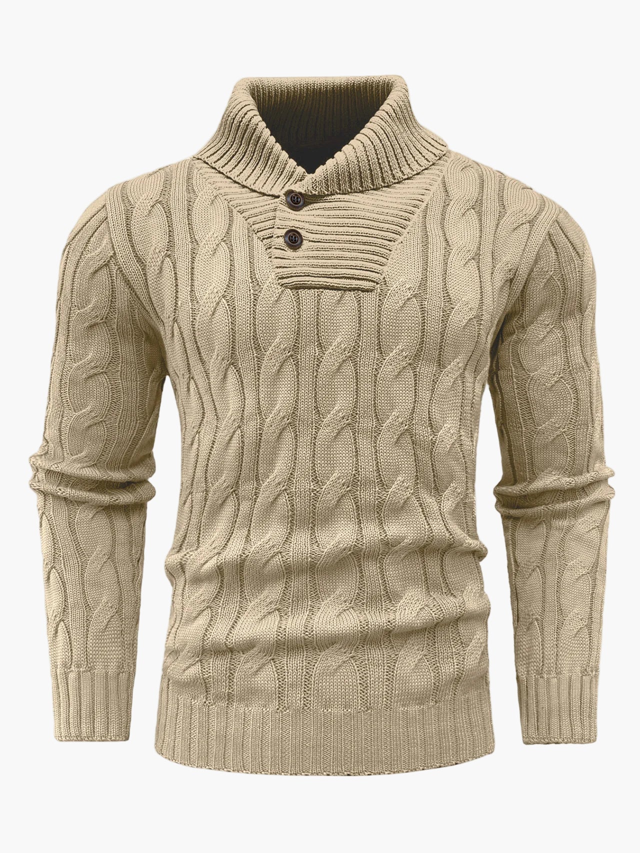 Herren Strickpullover mit Schalkragen und Zopfmuster – Stilvoller Freizeitpullover für Herbst und Winter