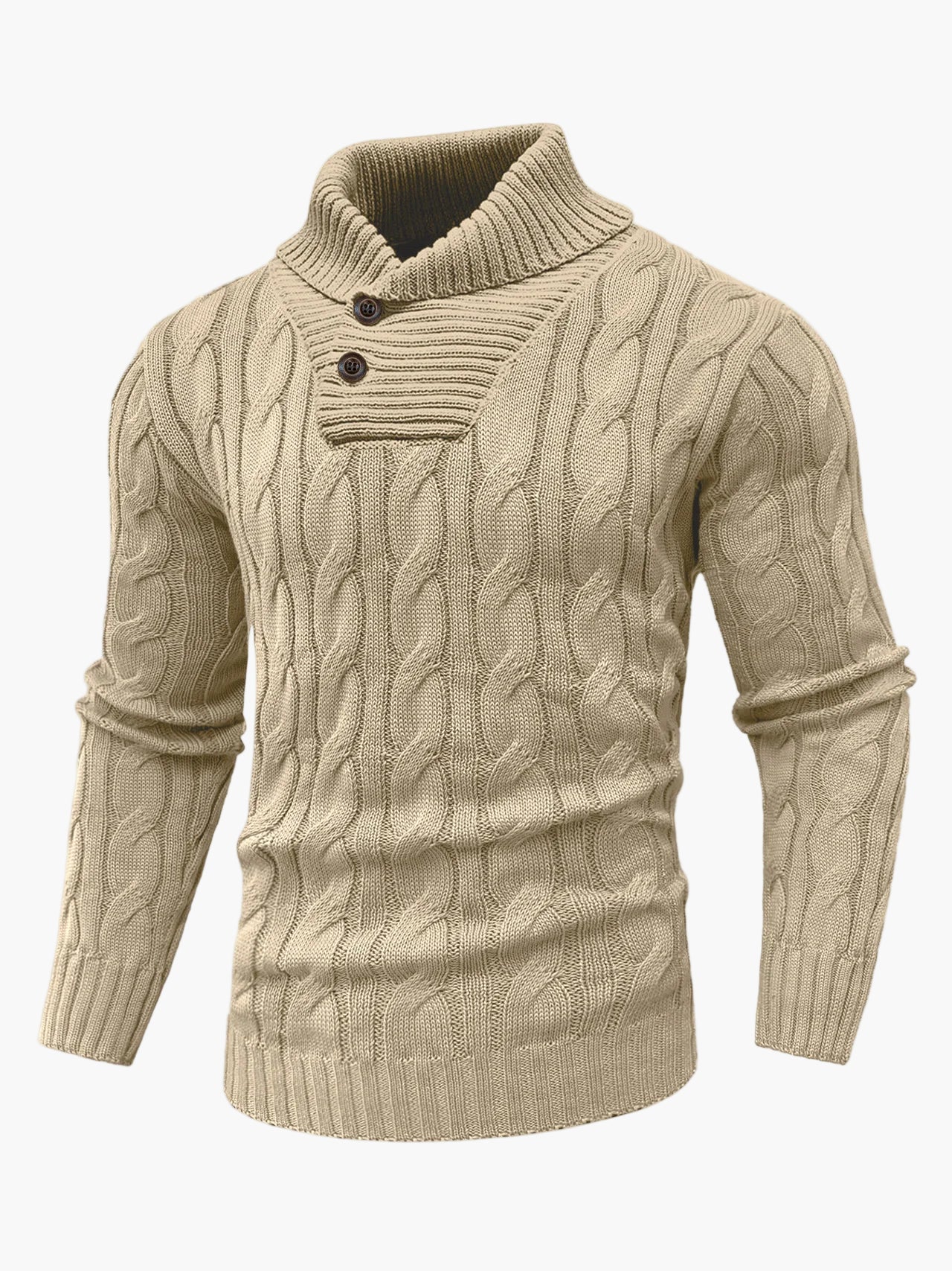 Herren Strickpullover mit Schalkragen und Zopfmuster – Stilvoller Freizeitpullover für Herbst und Winter - Image 3