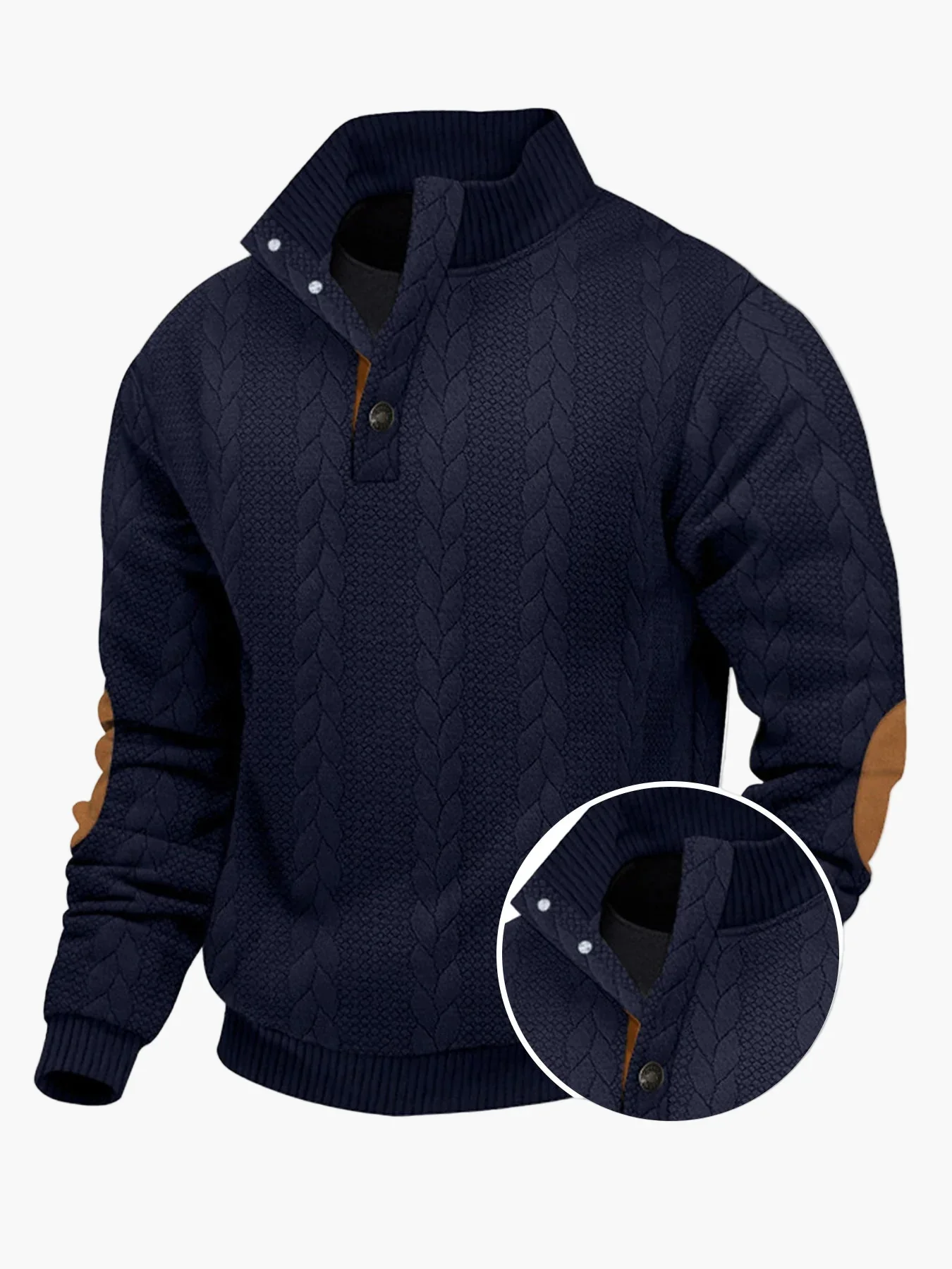 Herren Strickpullover mit Stehkragen und Ellenbogenpatches – Lässiger Winter-Sweater für Alltag und Outdoor - Image 2
