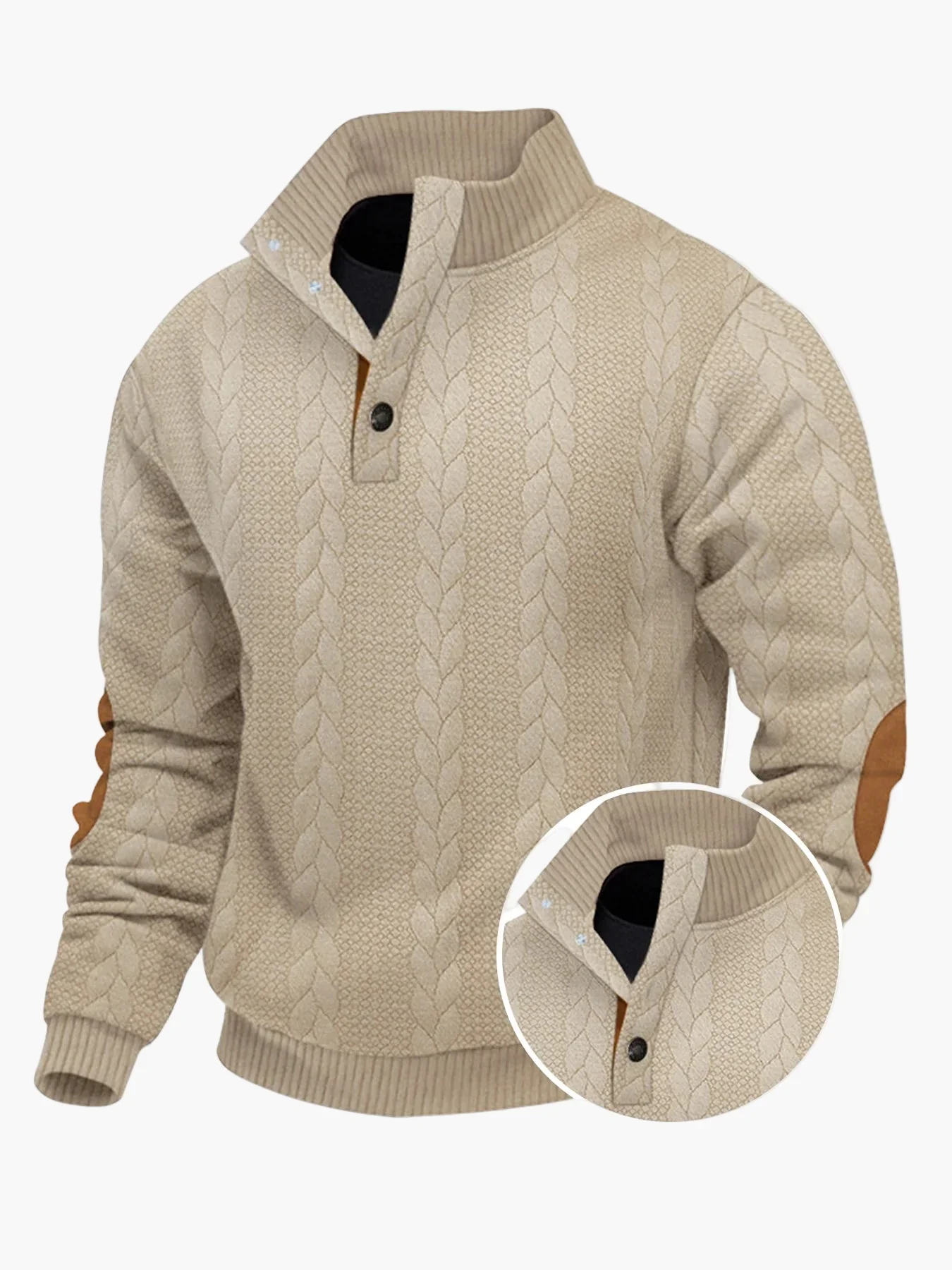 Herren Strickpullover mit Stehkragen und Ellenbogenpatches – Lässiger Winter-Sweater für Alltag und Outdoor - Image 3
