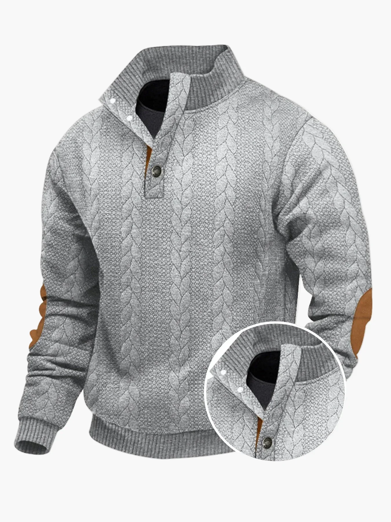 Herren Strickpullover mit Stehkragen und Ellenbogenpatches – Lässiger Winter-Sweater für Alltag und Outdoor - Image 4