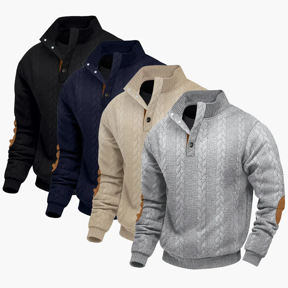 Herren Strickpullover mit Stehkragen und Ellenbogenpatches – Lässiger Winter-Sweater für Alltag und Outdoor - Image 6