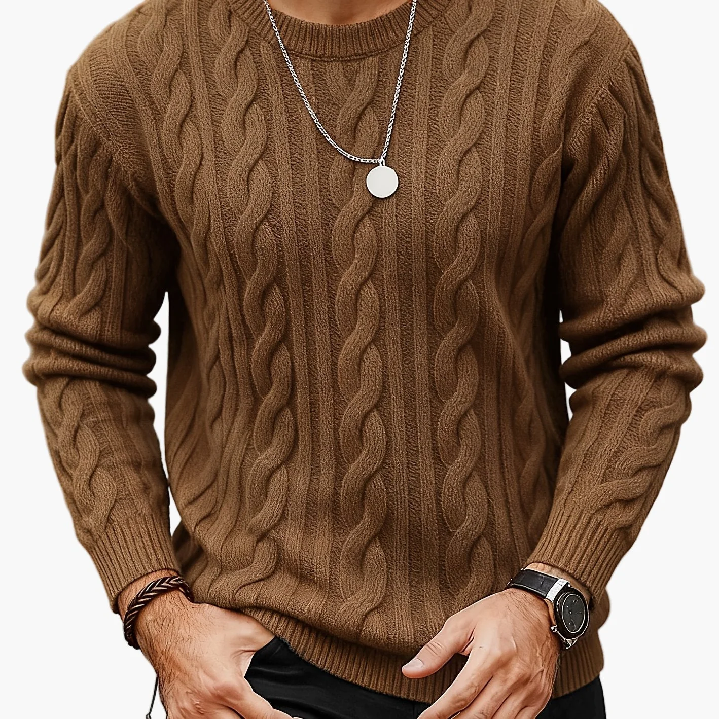 Herren Strickpullover Zopfmuster – Modischer Freizeit-Look für Herbst und Winter - Image 14