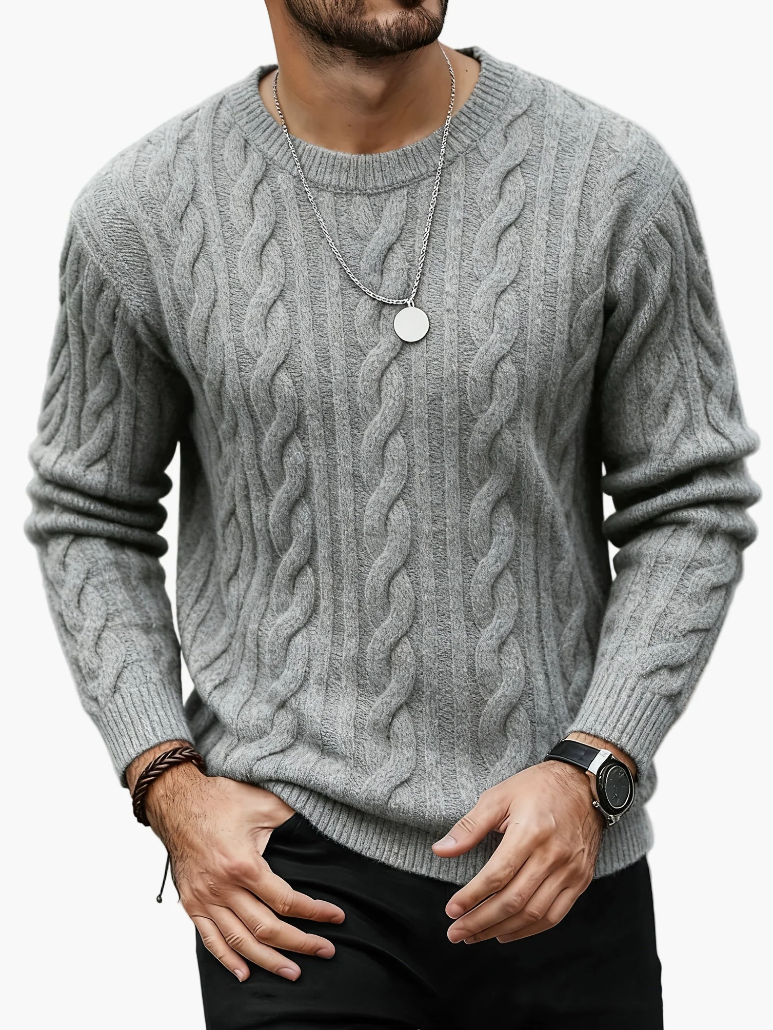 Herren Strickpullover Zopfmuster – Modischer Freizeit-Look für Herbst und Winter - Image 2