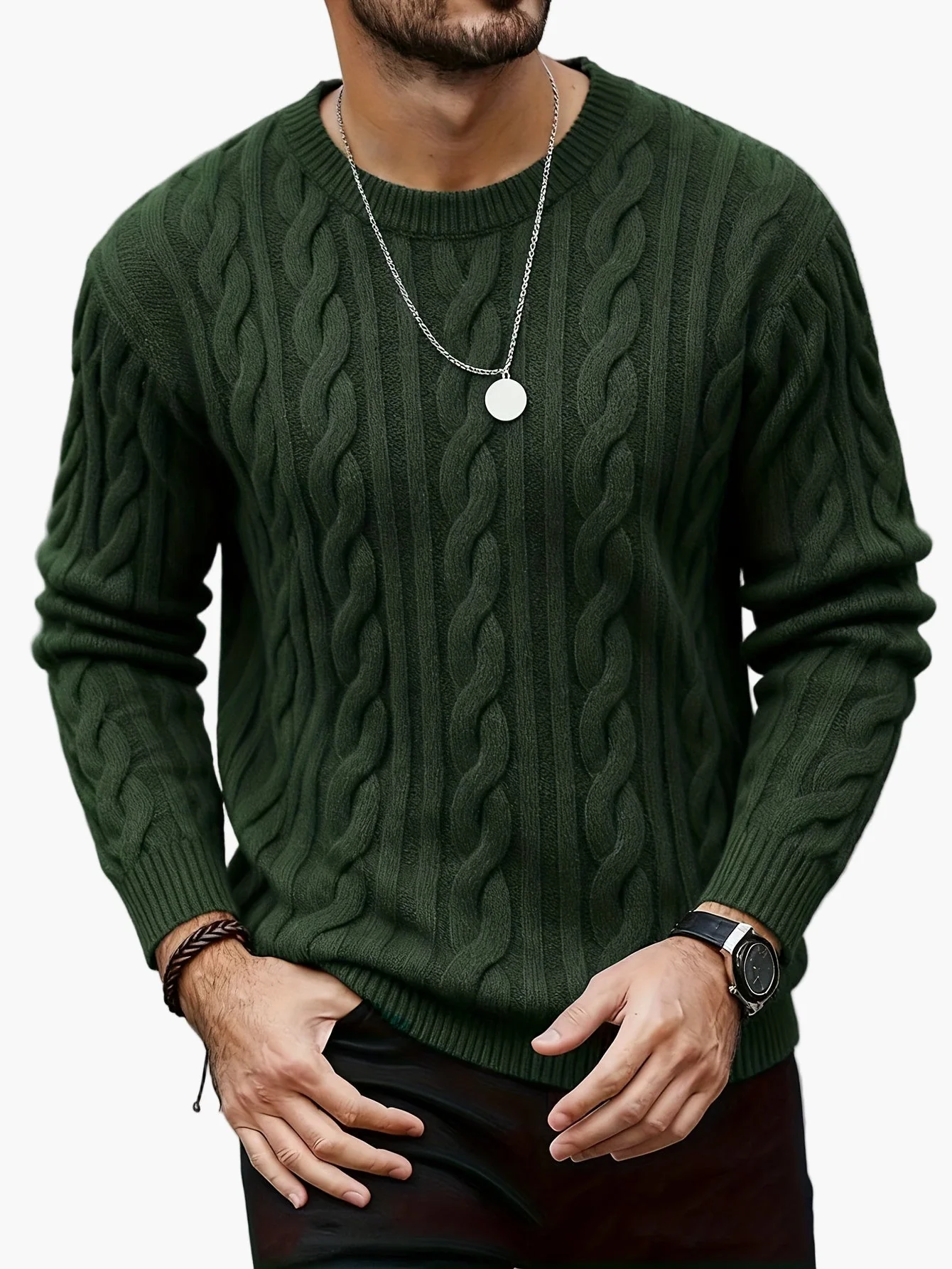 Herren Strickpullover Zopfmuster – Modischer Freizeit-Look für Herbst und Winter - Image 3