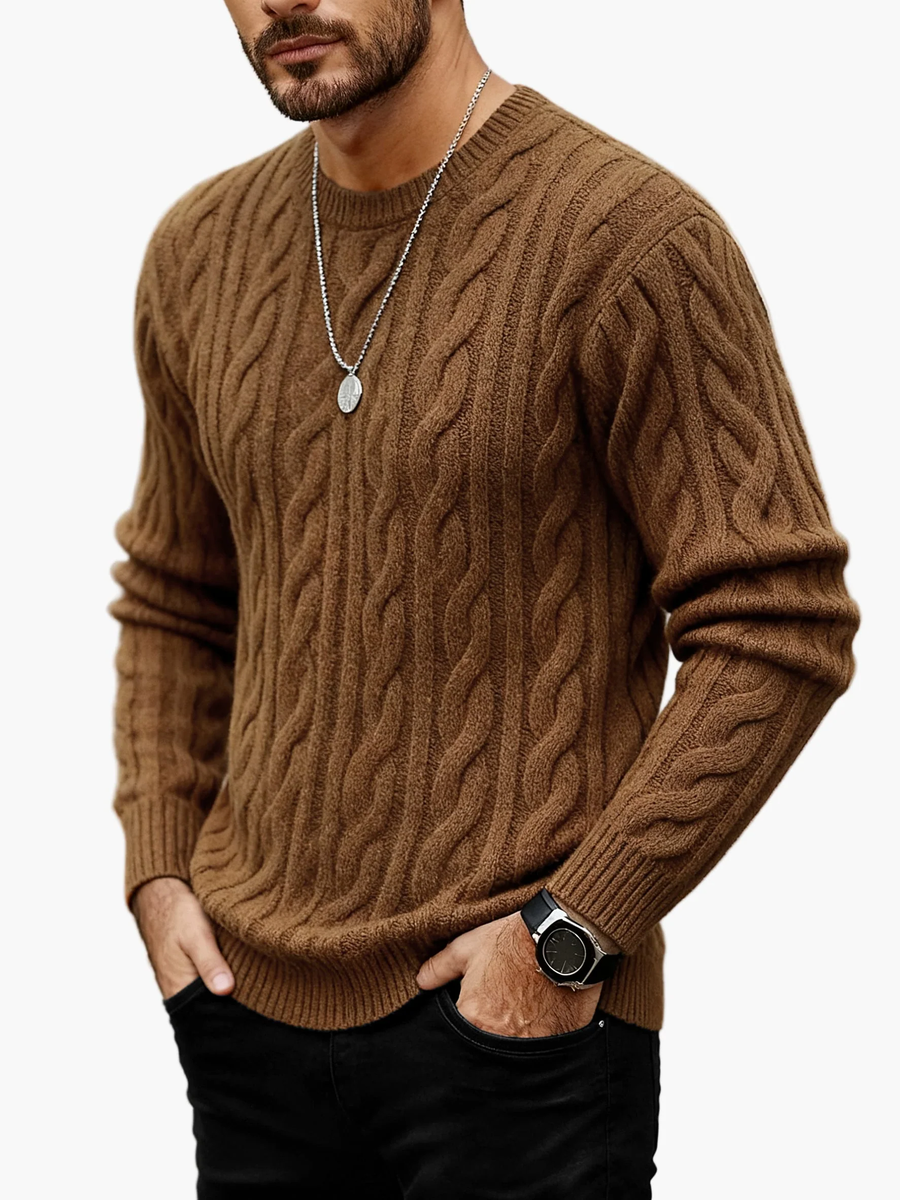 Herren Strickpullover Zopfmuster – Modischer Freizeit-Look für Herbst und Winter - Image 4