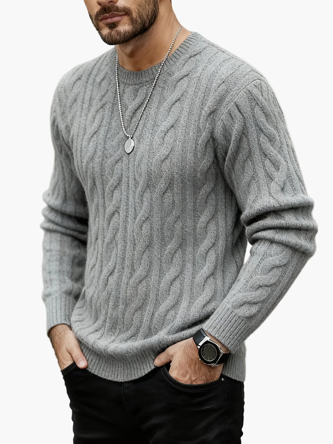 Herren Strickpullover Zopfmuster – Modischer Freizeit-Look für Herbst und Winter - Image 5