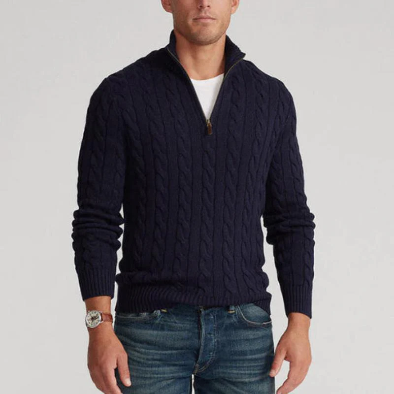 Herren Strickpullover mit Zopfmuster und Reißverschluss – Eleganter Freizeit- und Business-Look - Image 4