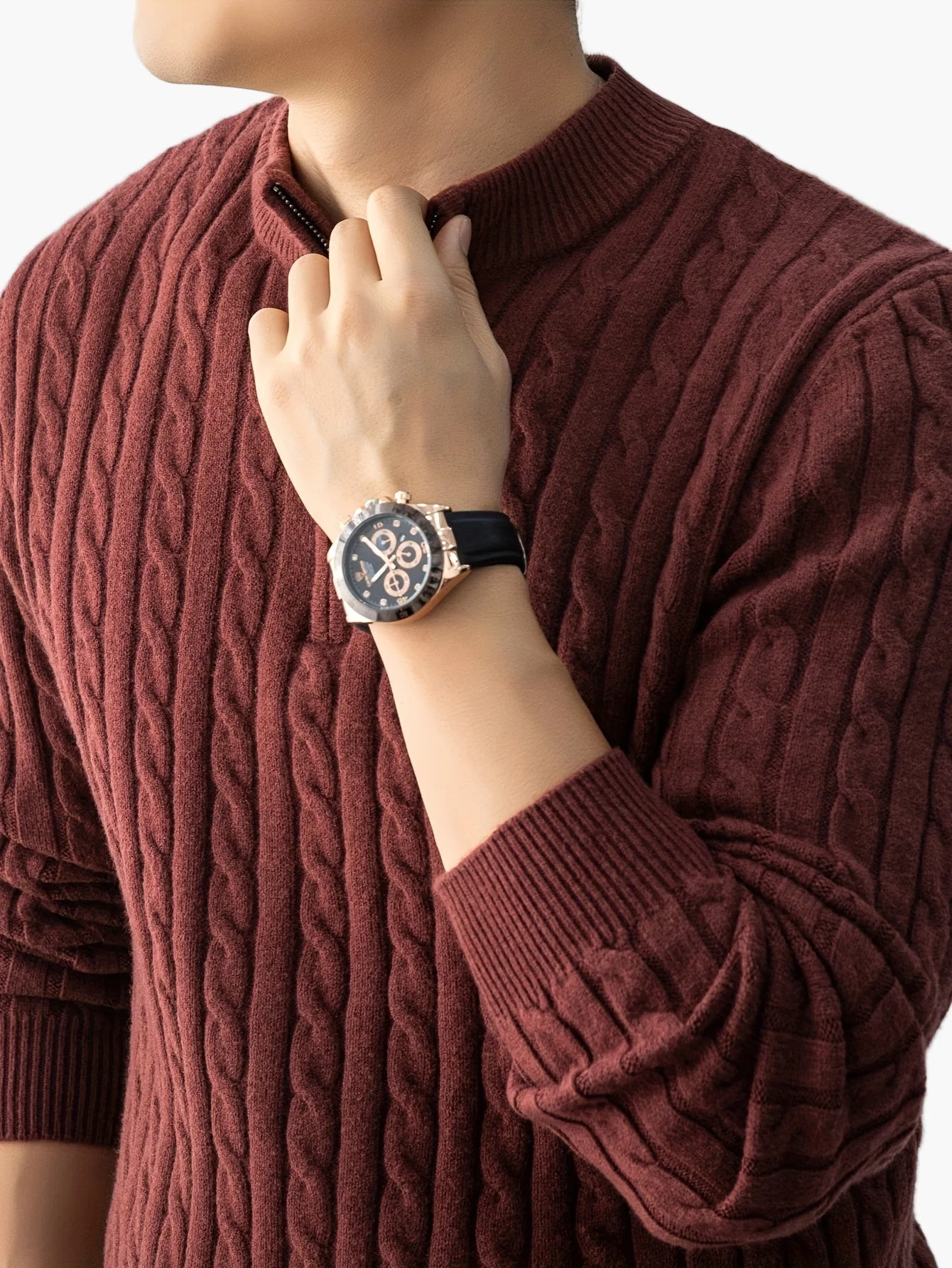 Herren Strickpullover mit Zopfmuster und Stehkragen – Modischer Casual Style für Herbst und Winter - Image 4