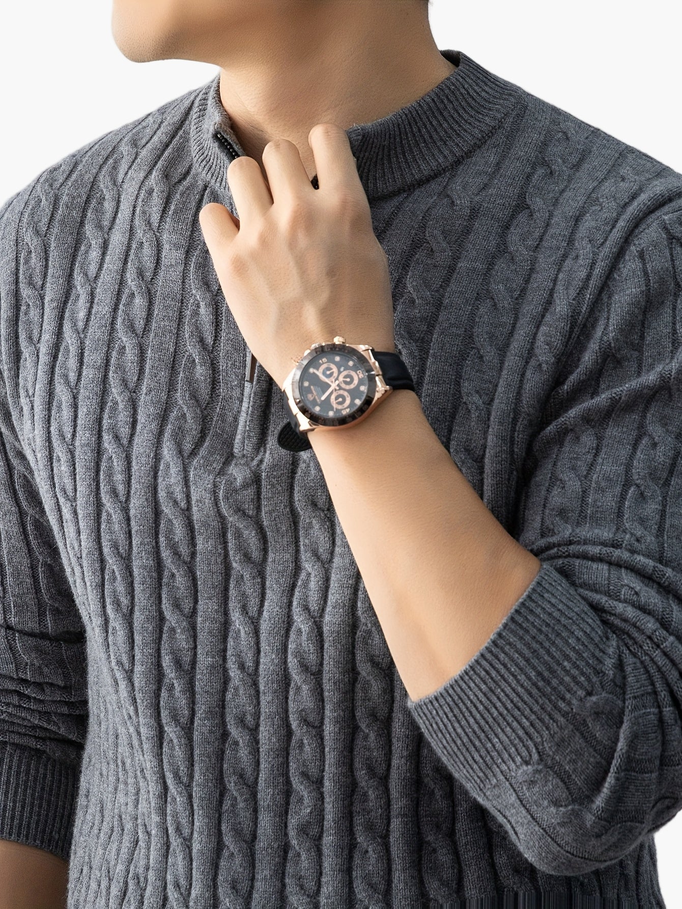 Herren Strickpullover mit Zopfmuster und Stehkragen – Modischer Casual Style für Herbst und Winter - Image 8