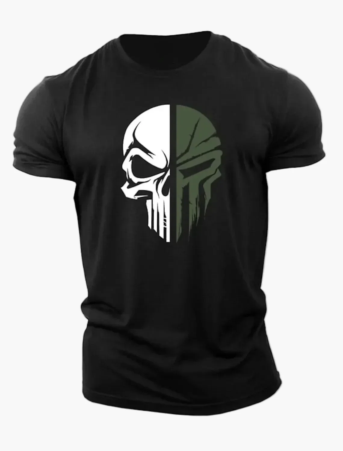 Herren T-Shirt mit 3D Totenkopf-Motiv im Military-Style – Urbanes Statement für Freizeit & Fitness