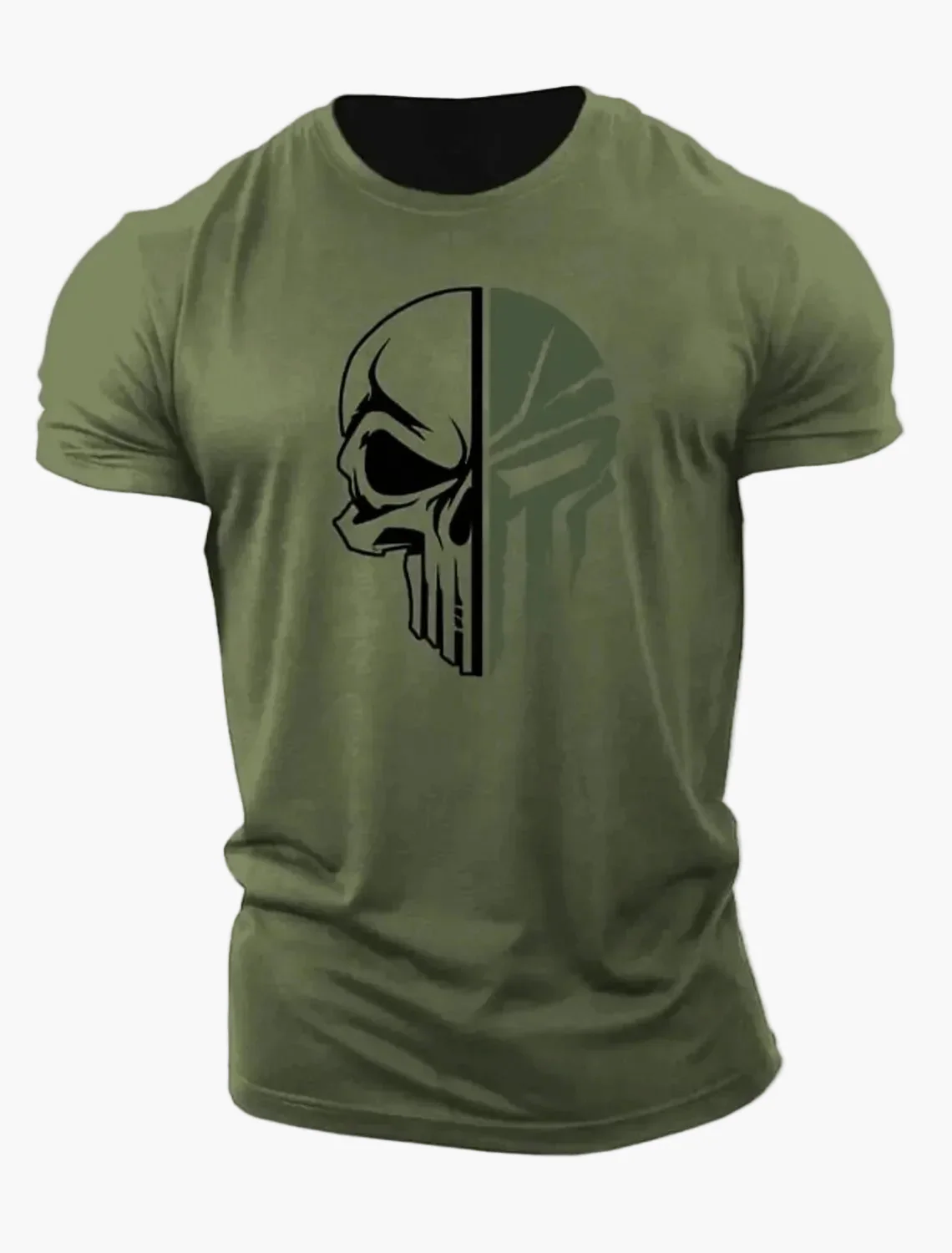 Herren T-Shirt mit 3D Totenkopf-Motiv im Military-Style – Urbanes Statement für Freizeit & Fitness - Image 2