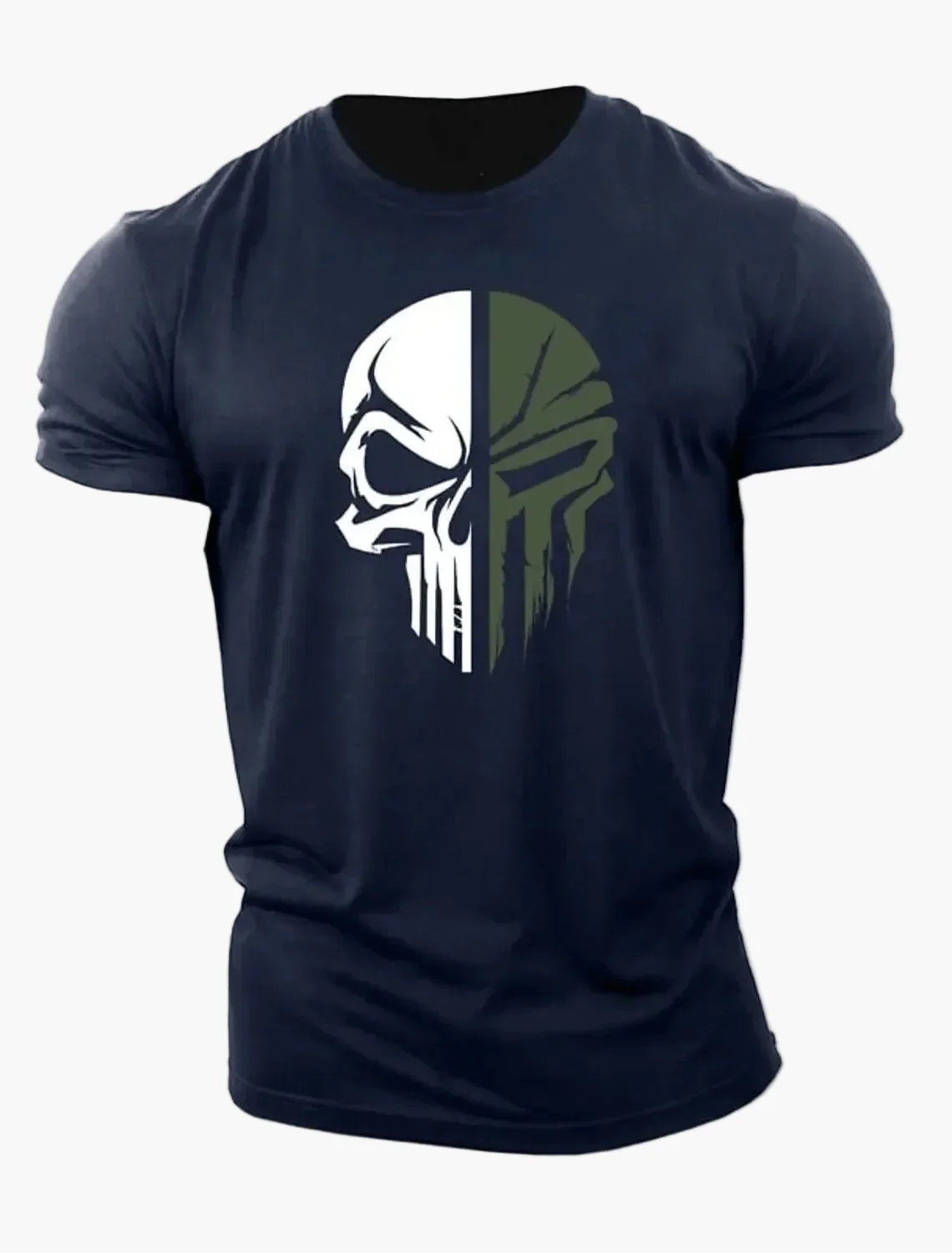 Herren T-Shirt mit 3D Totenkopf-Motiv im Military-Style – Urbanes Statement für Freizeit & Fitness - Image 3