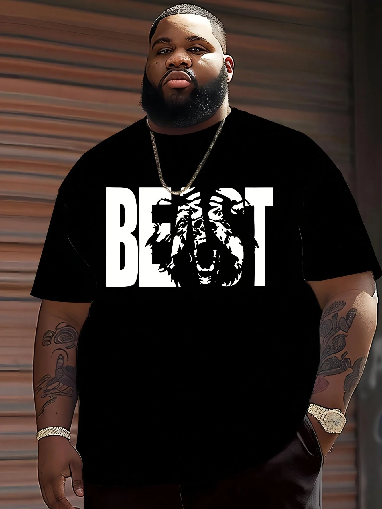 Herren T-Shirt mit BEAST Print – Urban Streetwear Übergröße, Kurzarm