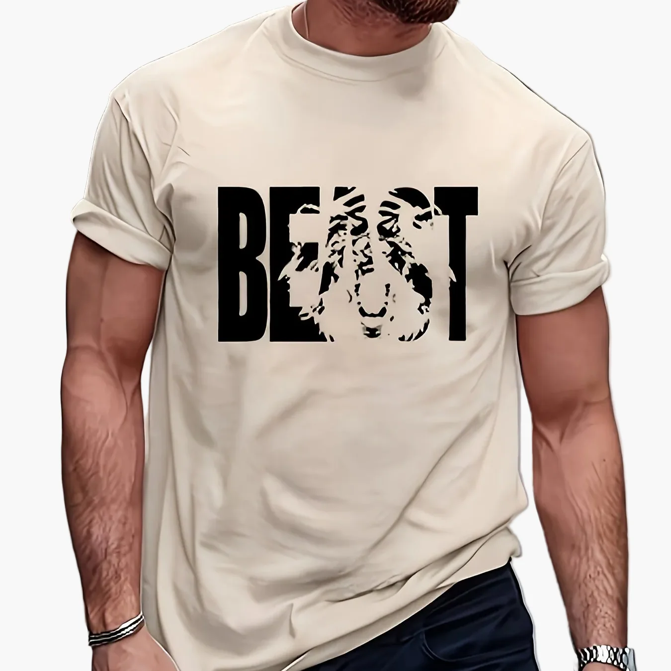 Herren T-Shirt mit BEAST Print – Urban Streetwear Übergröße, Kurzarm - Image 13