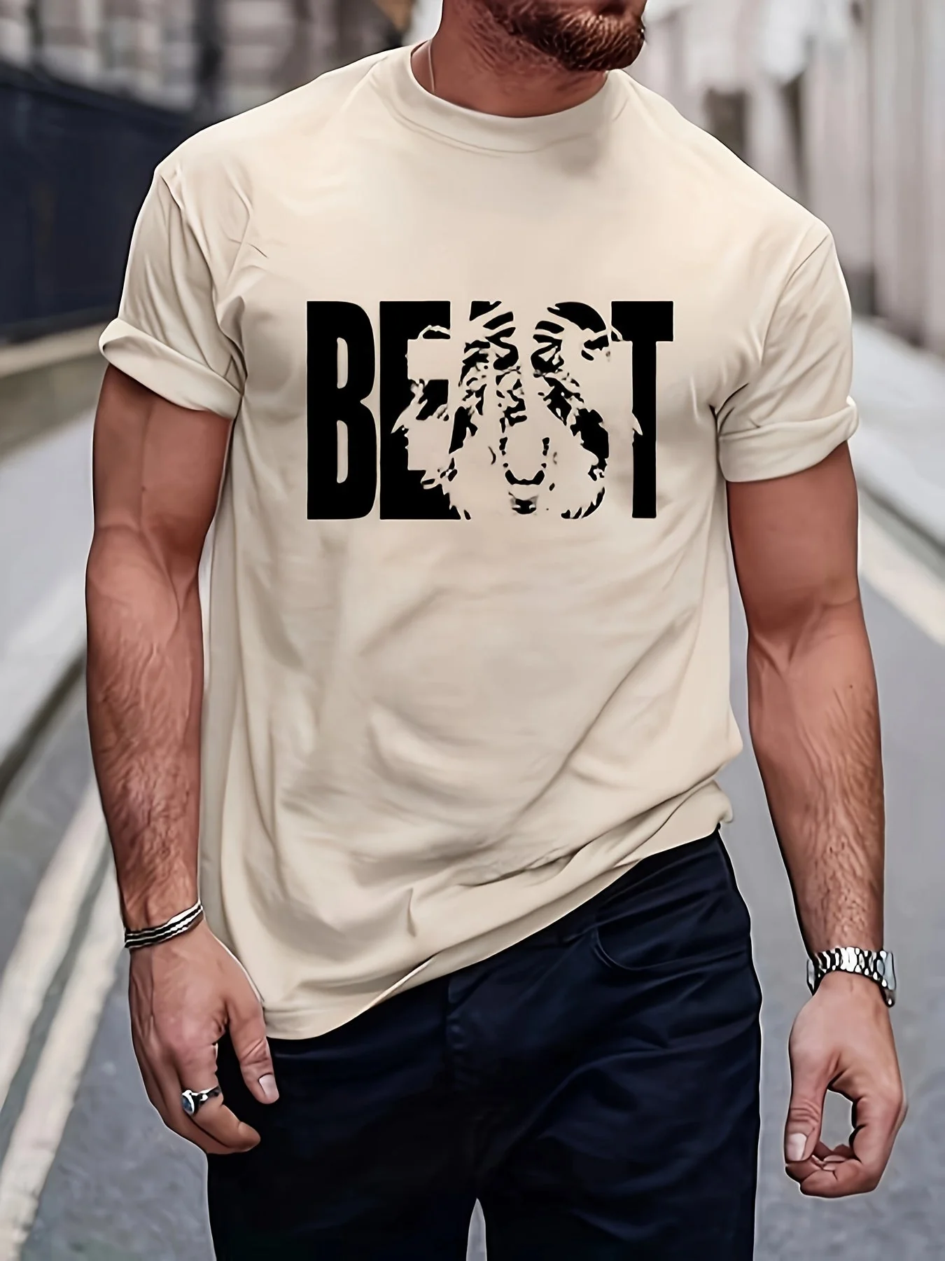 Herren T-Shirt mit BEAST Print – Urban Streetwear Übergröße, Kurzarm - Image 2