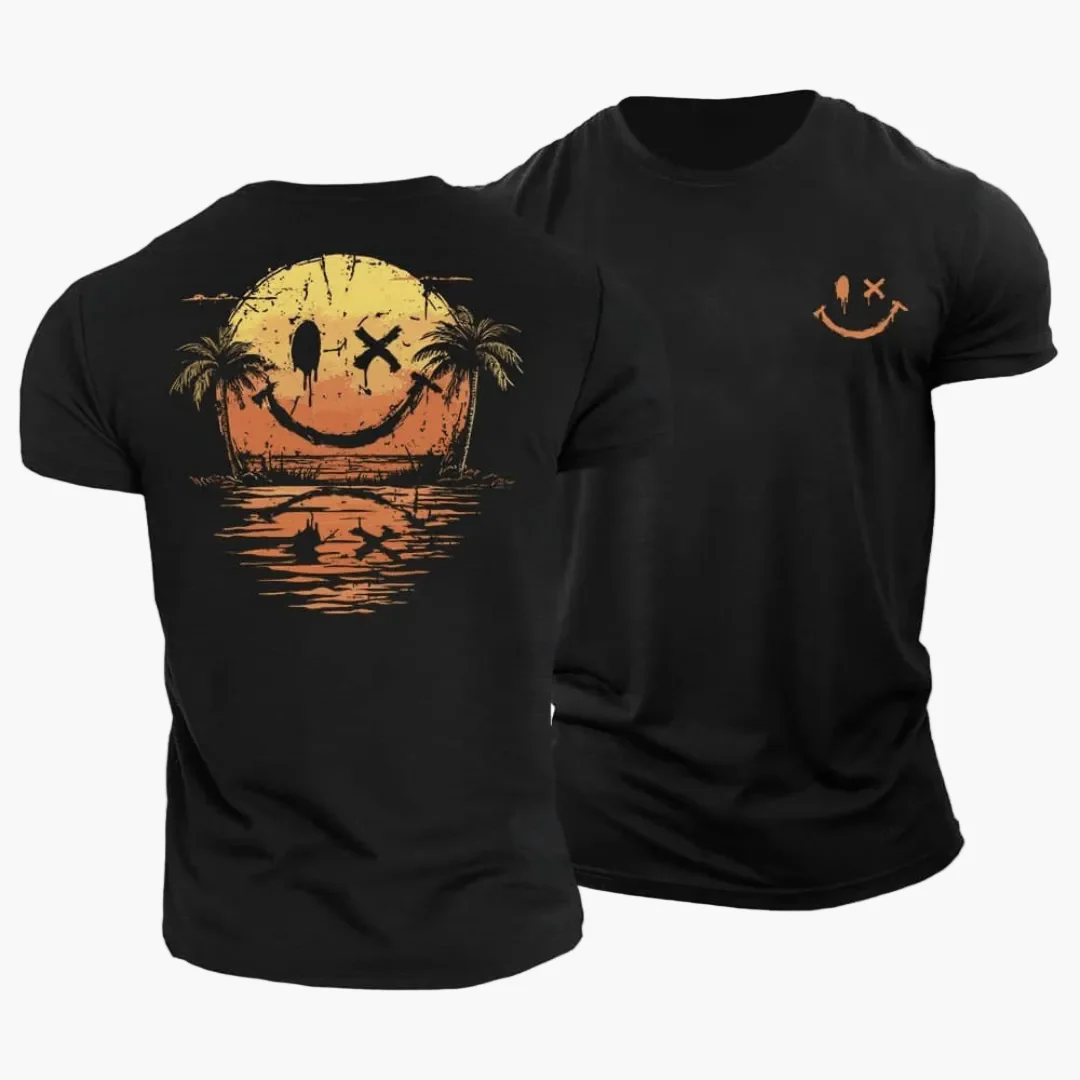 Herren T-Shirt mit Smiley Sonnenuntergang Surfer Motiv – Sommerliches Freizeitshirt für Urlaub & Strand - Image 2