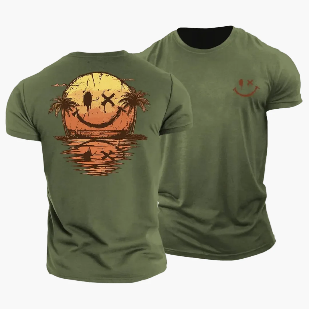 Herren T-Shirt mit Smiley Sonnenuntergang Surfer Motiv – Sommerliches Freizeitshirt für Urlaub & Strand - Image 4