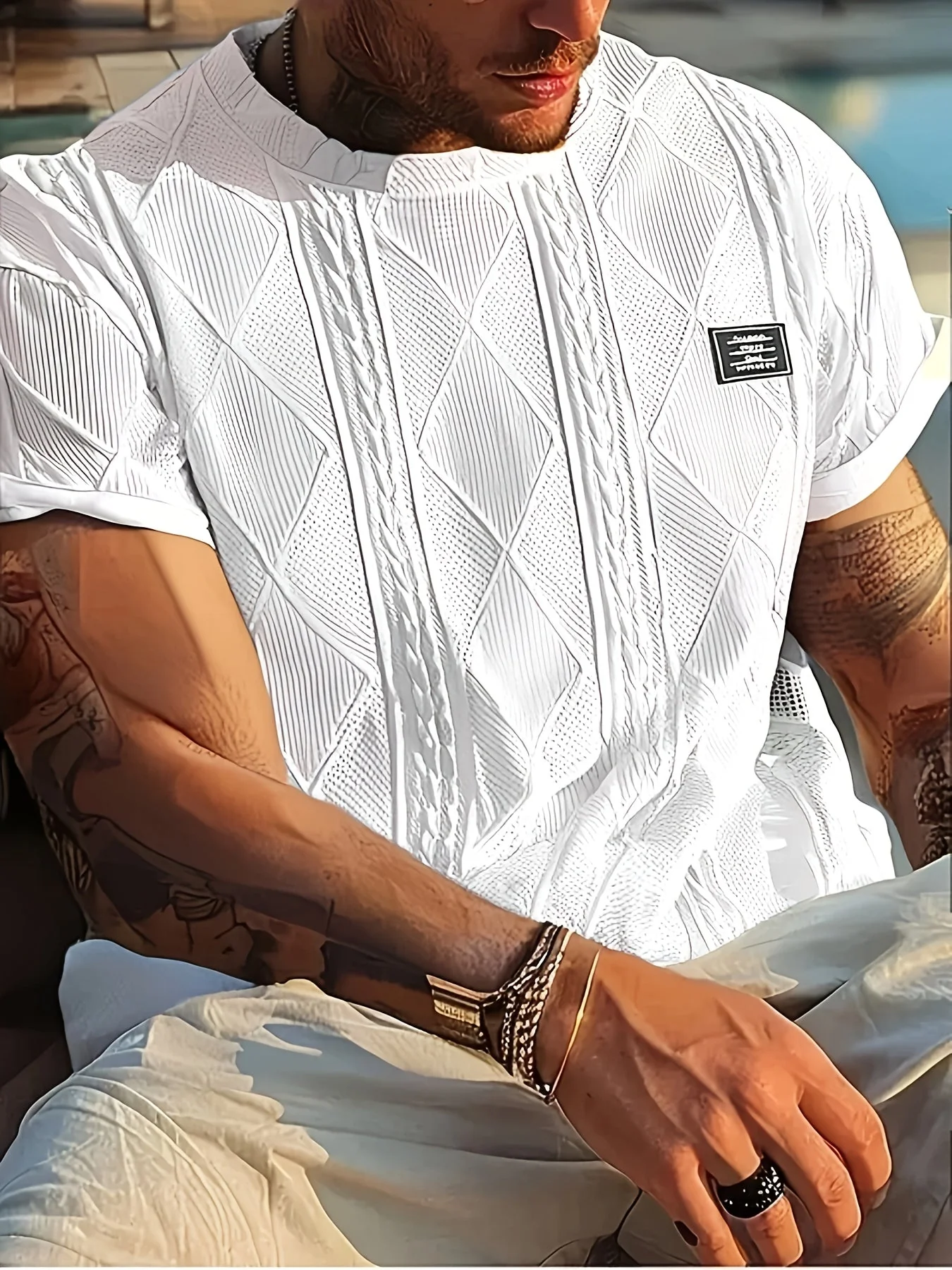 Herren T-Shirt im Strickmuster-Look, Kurzarm, Casual Style, Ideal für Alltag und Freizeit - Image 3