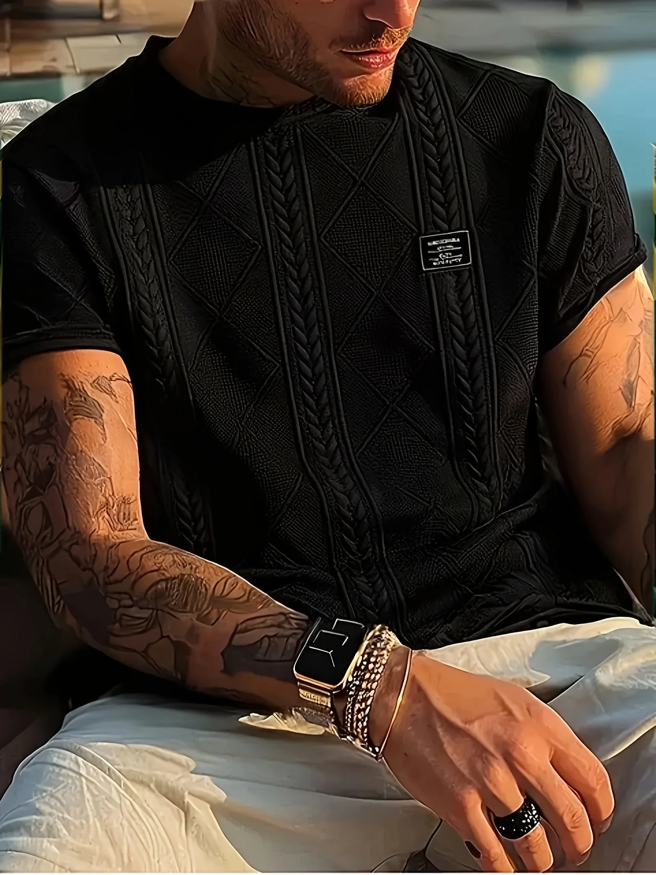 Herren T-Shirt im Strickmuster-Look, Kurzarm, Casual Style, Ideal für Alltag und Freizeit - Image 4