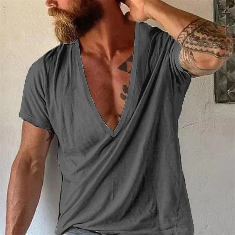 Herren T-Shirt mit tiefem V-Ausschnitt, modisch und lässig für Freizeit und Sommer - Image 10