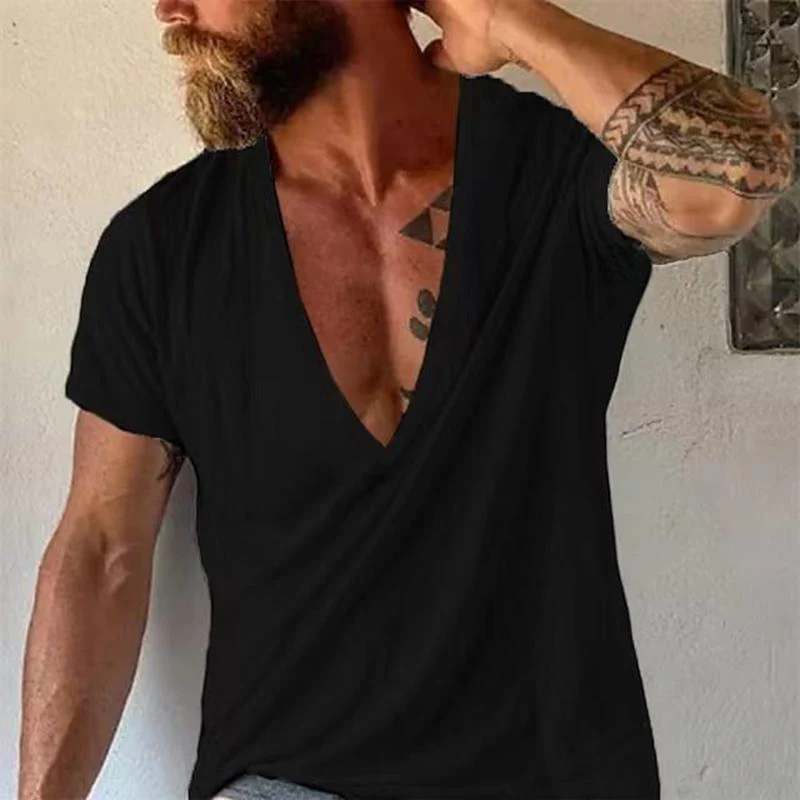 Herren T-Shirt mit tiefem V-Ausschnitt, modisch und lässig für Freizeit und Sommer - Image 3