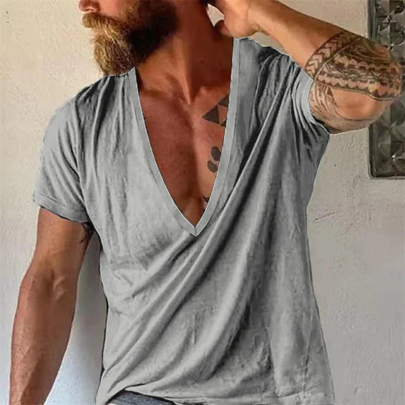 Herren T-Shirt mit tiefem V-Ausschnitt, modisch und lässig für Freizeit und Sommer - Image 4