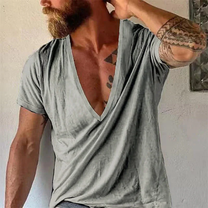 Herren T-Shirt mit tiefem V-Ausschnitt, modisch und lässig für Freizeit und Sommer - Image 5