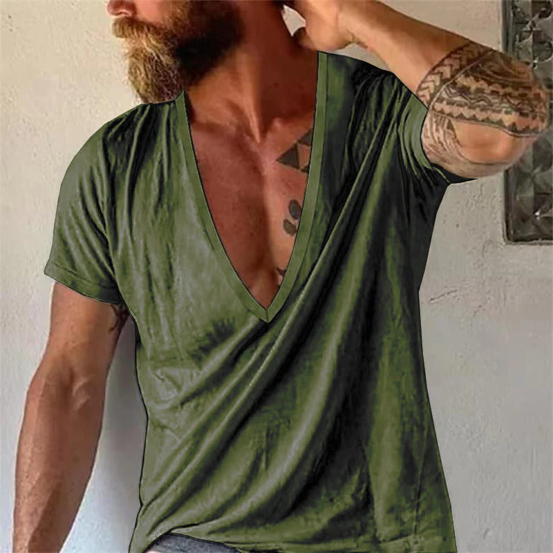 Herren T-Shirt mit tiefem V-Ausschnitt, modisch und lässig für Freizeit und Sommer - Image 7