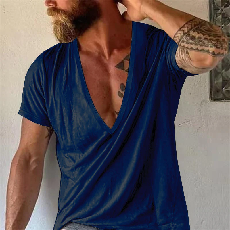 Herren T-Shirt mit tiefem V-Ausschnitt, modisch und lässig für Freizeit und Sommer - Image 9