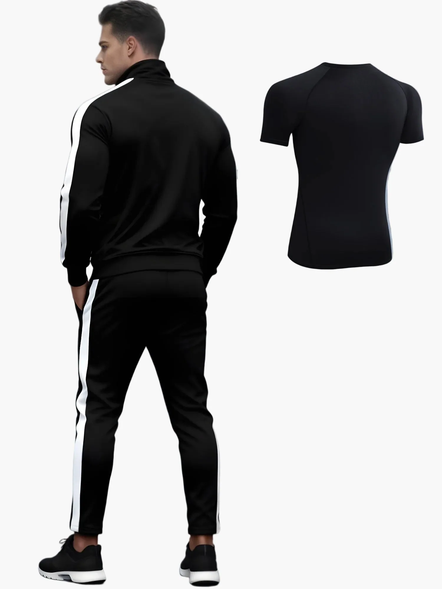 Herren Trainingsanzug Set Sportlich Modern Fitness Freizeitanzug mit Streifen – 3-teiliges Set - Image 3