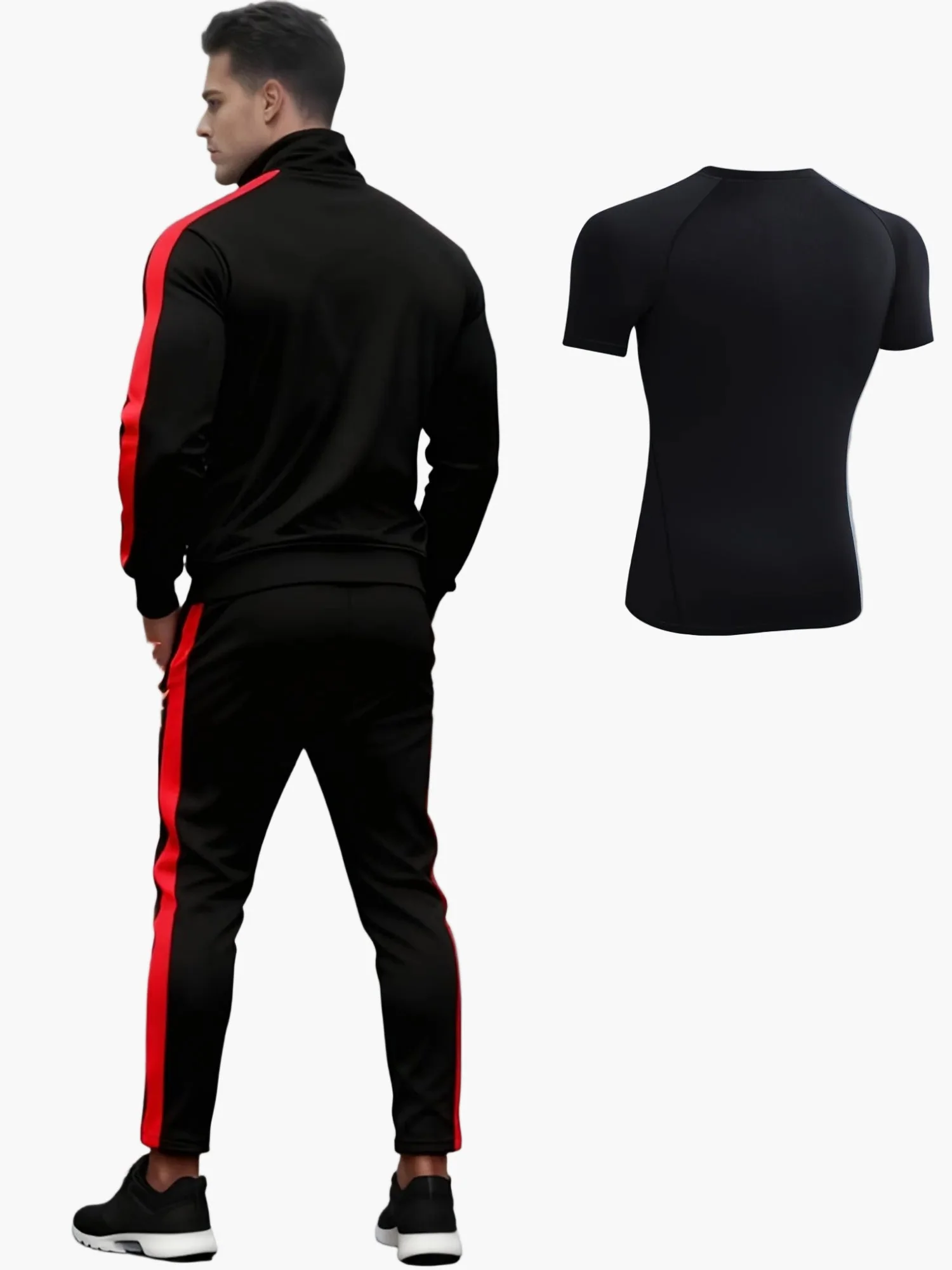 Herren Trainingsanzug Set Sportlich Modern Fitness Freizeitanzug mit Streifen – 3-teiliges Set - Image 4