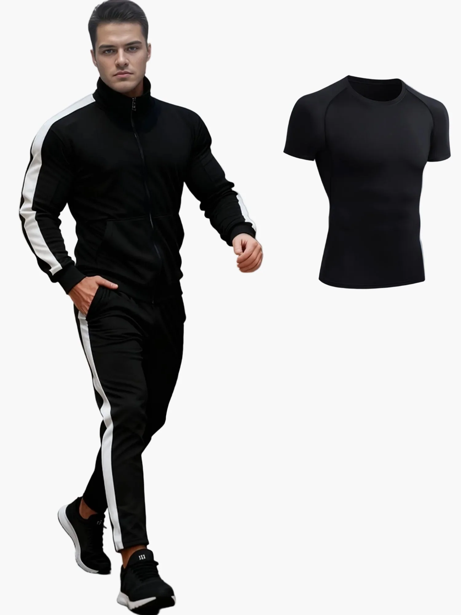 Herren Trainingsanzug Set Sportlich Modern Fitness Freizeitanzug mit Streifen – 3-teiliges Set - Image 5