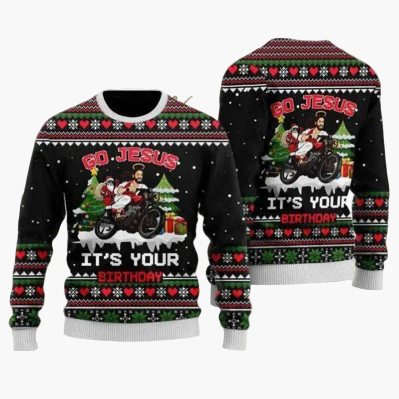 Herren Ugly Christmas Sweater Biker Style – Lustiger Weihnachts-Pullover mit Santa auf Motorrad - Image 8