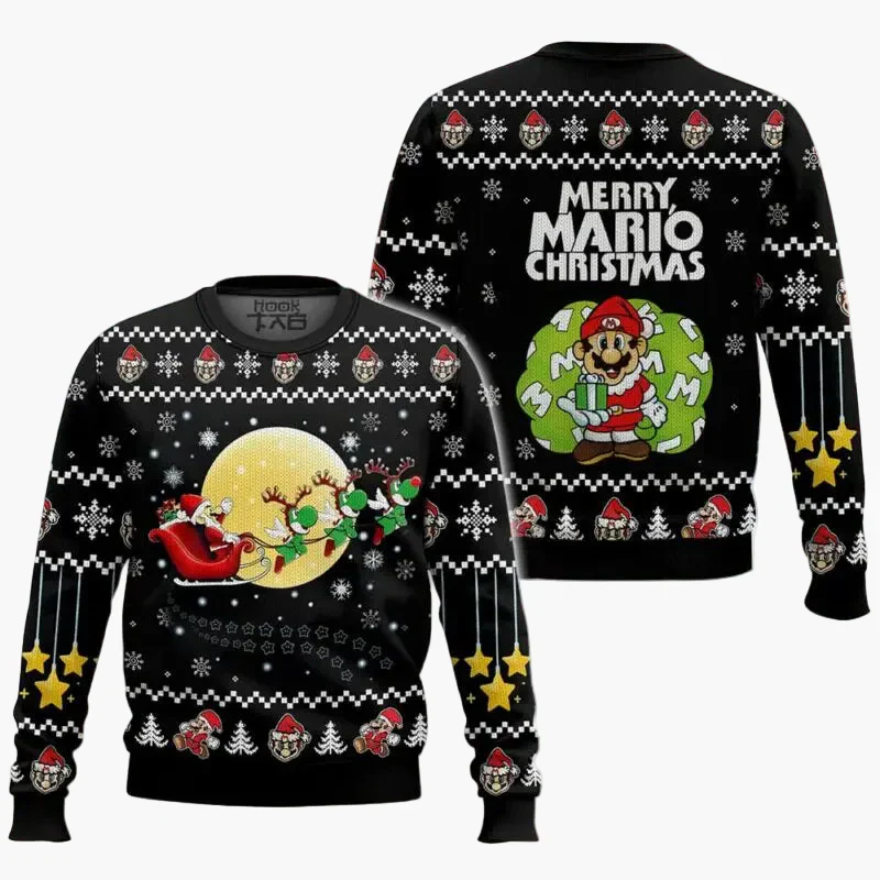 Herren Ugly Christmas Sweater – Retro Gamer Pixel Mario Pullover für Weihnachten & Gaming-Fans - Image 4
