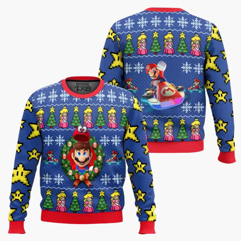 Herren Ugly Christmas Sweater – Retro Gamer Pixel Mario Pullover für Weihnachten & Gaming-Fans - Image 6