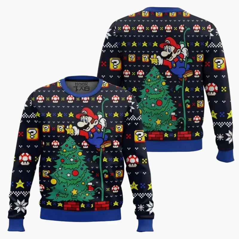 Herren Ugly Christmas Sweater – Retro Gamer Pixel Mario Pullover für Weihnachten & Gaming-Fans - Image 7