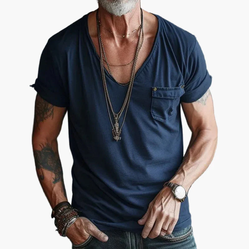 Herren V-Ausschnitt T-Shirt mit Brusttasche – Moderner Freizeit- und Streetstyle Look - Image 2