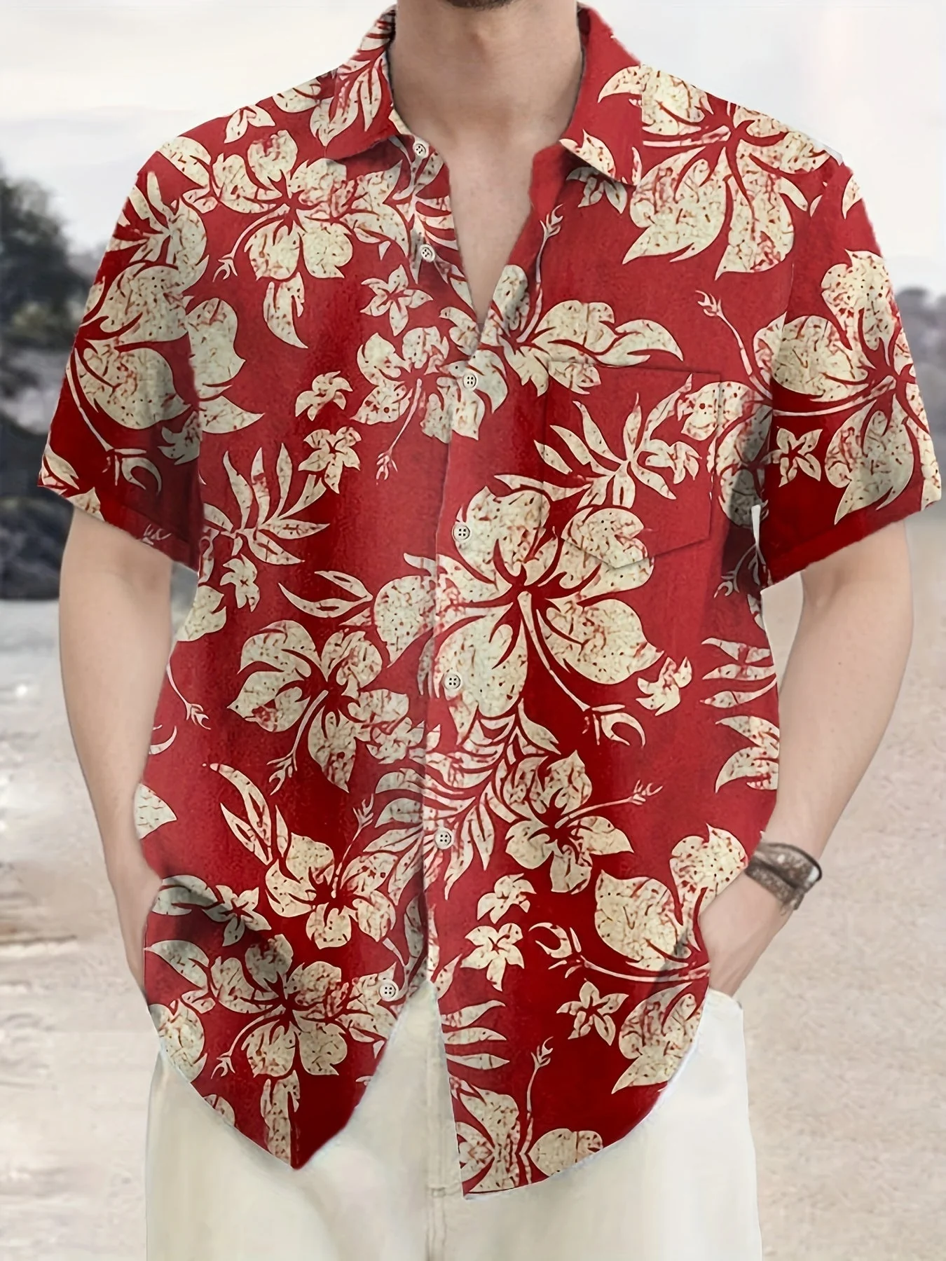 Herren Vintage Aloha Hemd mit Blumenmuster – Sommer Freizeit Kurzarmhemd