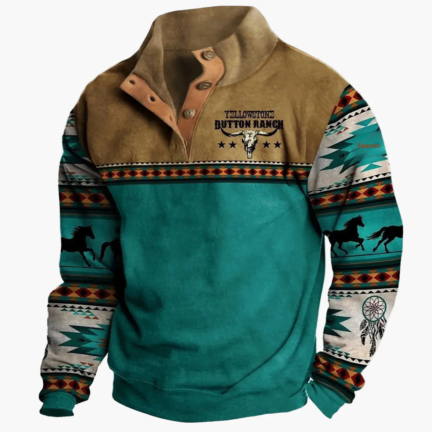 Herren Vintage Western Pullover mit Aztekenmuster und Stehkragen – Freizeit & Outdoor - Image 2