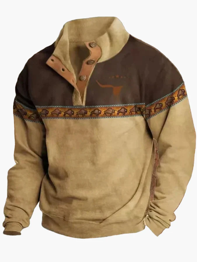 Herren Vintage Western Pullover mit Aztekenmuster und Stehkragen – Freizeit & Outdoor - Image 3