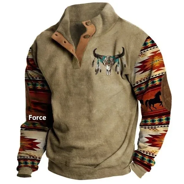 Herren Vintage Western Pullover mit Aztekenmuster und Stehkragen – Freizeit & Outdoor - Image 4