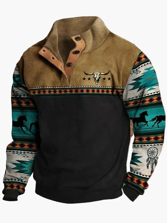 Herren Vintage Western Pullover mit Aztekenmuster und Stehkragen – Freizeit & Outdoor - Image 5