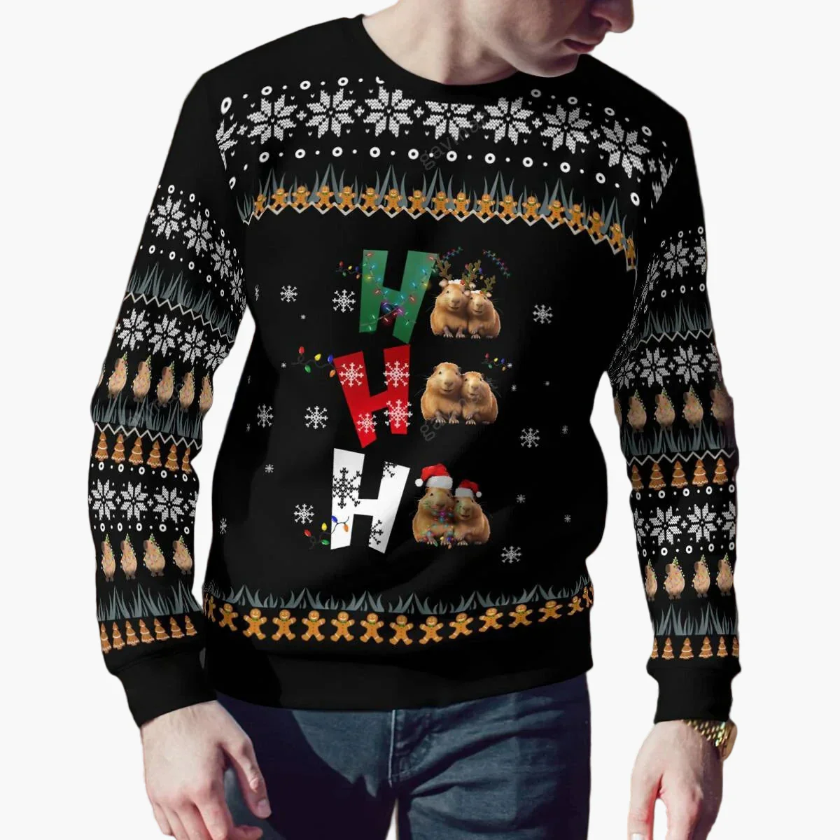 Herren Weihnachts-Sweatshirt mit Capybara-Motiv – Lustiger Winterpullover für festliche Anlässe - Image 3
